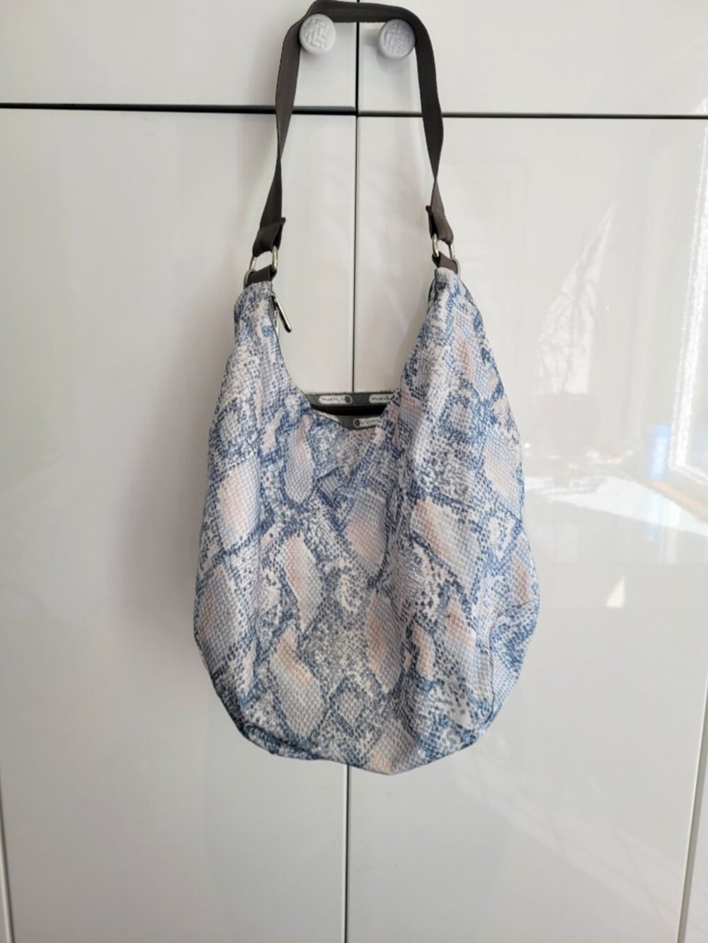 LeSportsac Snake-Print Tote Bag in White and Gray With Crossbody Strap